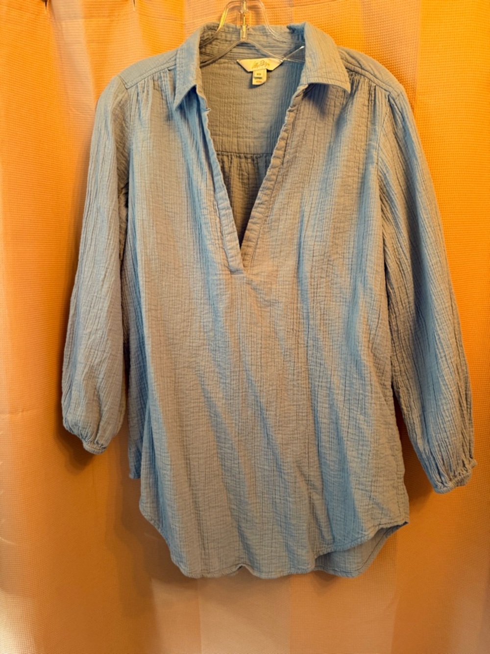 Light Blue Gauze V-Neck Pullover Tunic